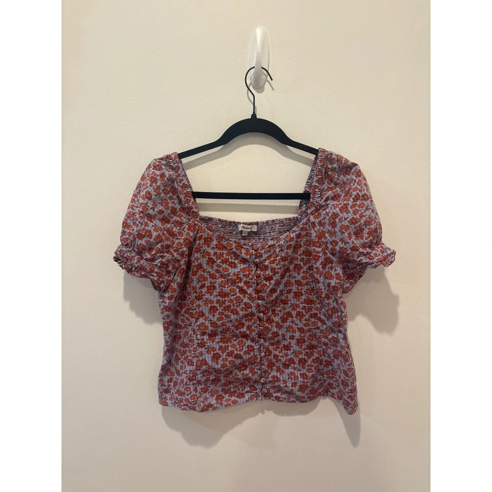 Madewell Button-Front Smocked-Back Top in Piccola‎ Floral Size 4